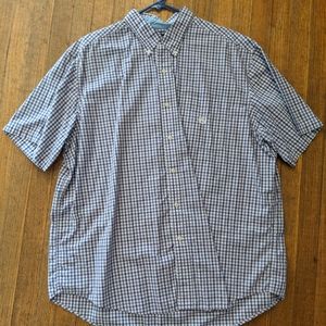 Chaps Short Sleeve Shirt Button Down Purple White